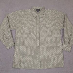 Le Monde Homme Couture Shirt Men's XL Green Striped Zigzag Long Sleeve Button Up